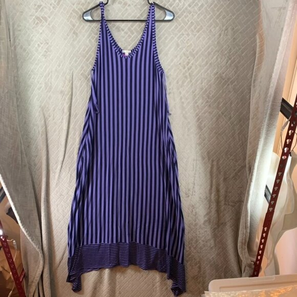 Gap Womans Large Dress Long Maxi Purple Stripe Sleeveless Scoop Neck A Line - Picture 1 of 12